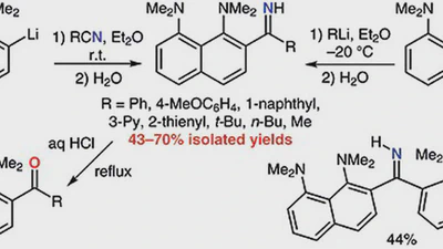 Ortho-ketimines of 1,8-bis(dimethylamino)naphthalene: Synthesis, hydrolytic stability and transfer of basicity from proton sponge moiety to the imino function featured image